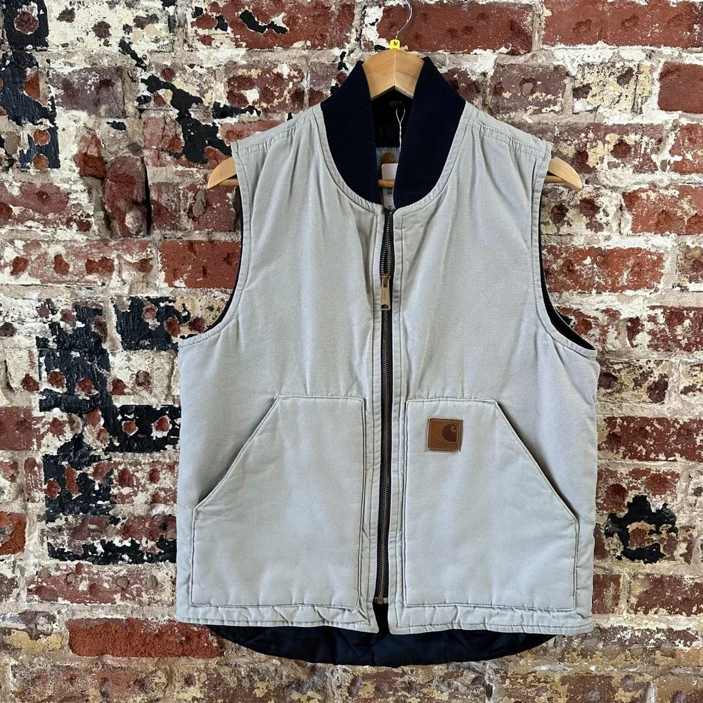 Carhartt V300 Vest Mens Medium Tan Canvas Fleece Lined Zip Relaxed